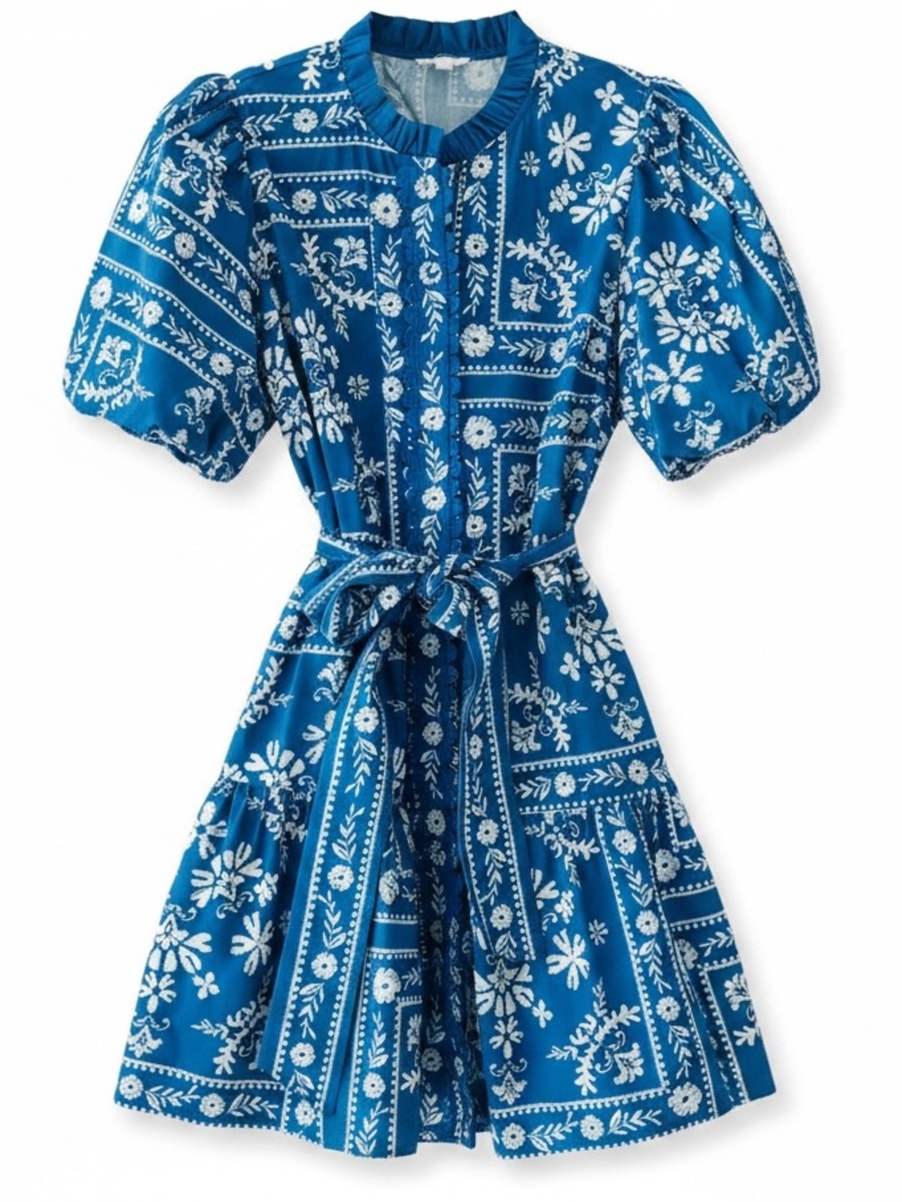 Love Wednesday Blue Bandana-Print Puff Sleeve  💯 Cotton Mini Dress